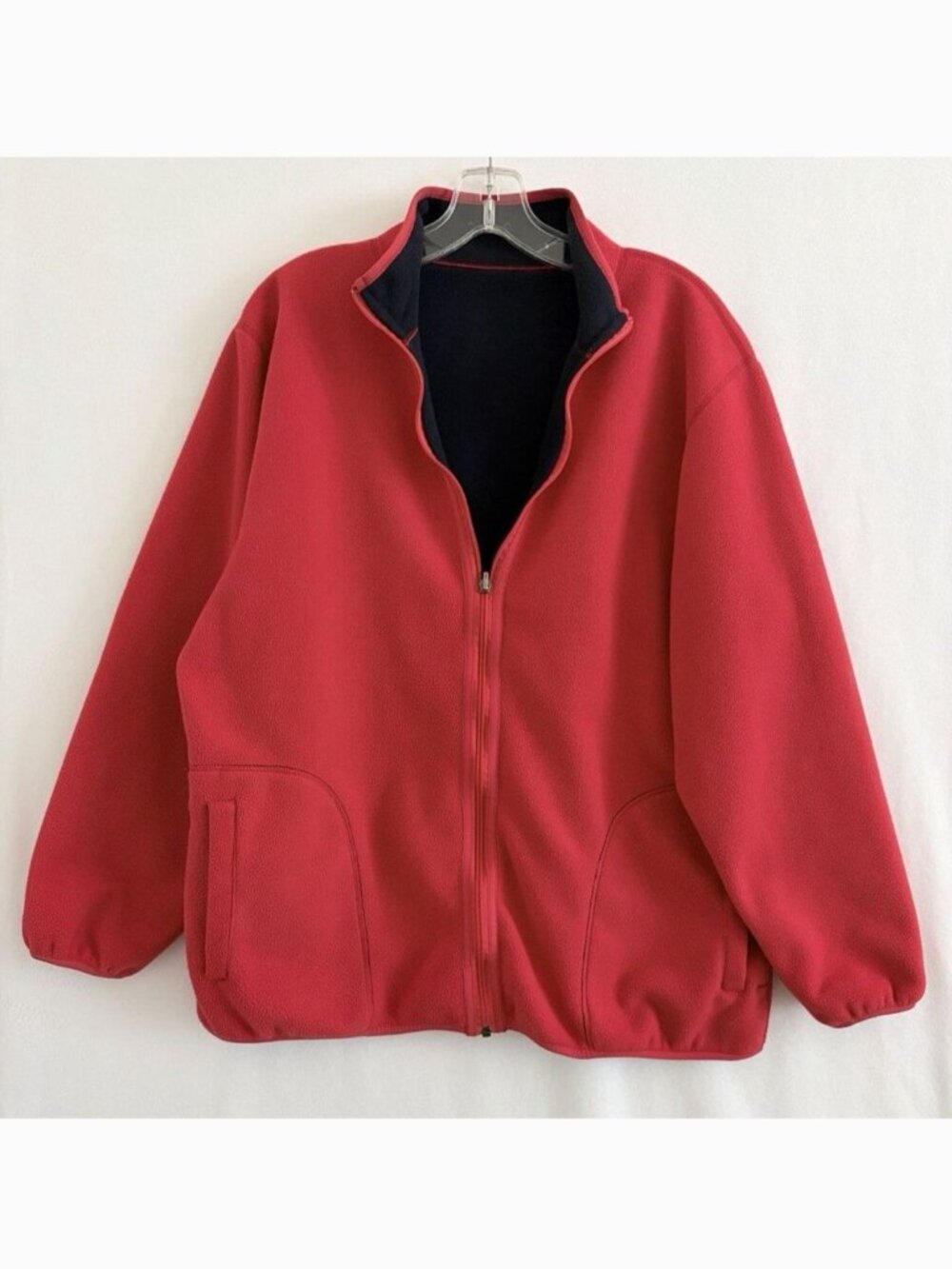 VTG Lands' End Reversible Fleece Jacket Red/Navy Womens Large 14-16 Full Zip